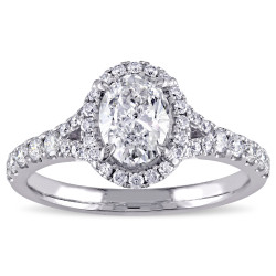 Signature Collection White Gold 1 1/2ct TDW Diamond Oval Halo Engagement Ring - Handcrafted By Name My Rings™