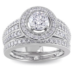 Signature Collection White Gold 1 1/2ct TDW IGL-certified Diamond Bridal Ring Set - Handcrafted By Name My Rings™