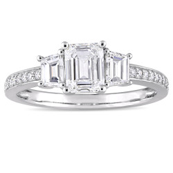 Signature Collection White Gold 1 1/3ct TDW Emerald and Trapezoid-Cut Diamond Engagement Ring - Handcrafted By Name My Rings™