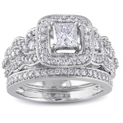 Signature Collection White Gold 1 1/4ct TDW Certified Diamond Bridal Ring Set - Handcrafted By Name My Rings™