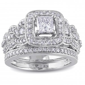Signature Collection White Gold 1 1/4ct TDW Certified Diamond Bridal Ring Set - Handcrafted By Name My Rings™