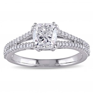 Signature Collection White Gold 1 1/4ct TDW Cushion and Round-Cut Diamond Split Shank Engagement Ring - Handcrafted By Name My Rings™