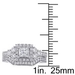 Signature Collection White Gold 1 1/4ct TDW Princess-cut Diamond Halo Bridal Ring Set - Handcrafted By Name My Rings™