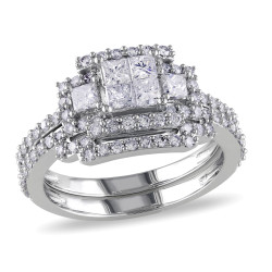 Signature Collection White Gold 1 1/5ct TDW Bridal Ring Set - Handcrafted By Name My Rings™