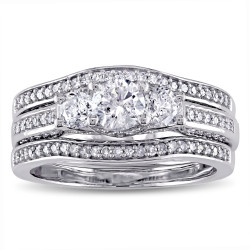 Signature Collection White Gold 1 1/5ct TDW Diamond 3-stone Bridal Ring Set - Handcrafted By Name My Rings™