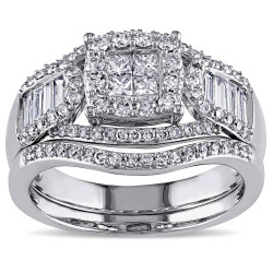 Signature Collection White Gold 1 1/5ct TDW Diamond Bridal Ring Set - Handcrafted By Name My Rings™
