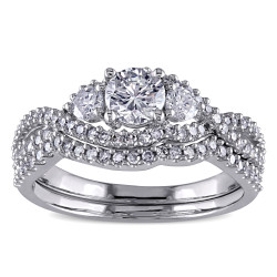 Signature Collection White Gold 1 1/8ct TDW Certified Diamond Bridal Ring Set - Handcrafted By Name My Rings™