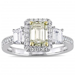 Signature Collection White Gold 1-3/4ct TDW Yellow and White Diamond 3-Stone Engagement Ring - Handcrafted By Name My Rings™