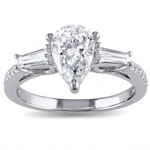Signature Collection White Gold 1 3/5ct TDW Pear-cut Diamond 3-stone Engagement Ring - Handcrafted By Name My Rings™