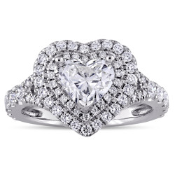 Signature Collection White Gold 1-3/8ct TDW Heart-Cut Double Halo Engagement Ring in White Gold - Handcrafted By Name My Rings™