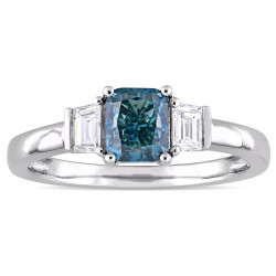 Signature Collection White Gold 1 3/8ct TDW Light Blue and White Diamond Three-Stone Engagement Ring - Handcrafted By Name My Rings™