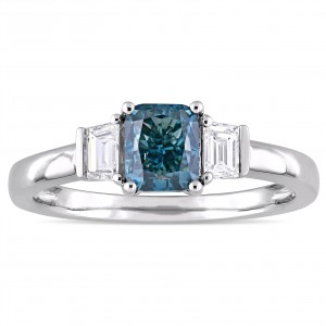 Signature Collection White Gold 1 3/8ct TDW Light Blue and White Diamond Three-Stone Engagement Ring - Handcrafted By Name My Rings™