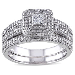 Signature Collection White Gold 1/2ct TDW Diamond Bridal Ring Set - Handcrafted By Name My Rings™