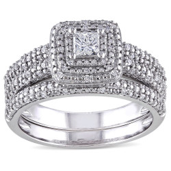 Signature Collection White Gold 1/2ct TDW Diamond Bridal Ring Set - Handcrafted By Name My Rings™