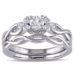 Signature Collection White Gold 1/2ct TDW Diamond Bridal Ring Set - Handcrafted By Name My Rings™