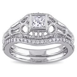 Signature Collection White Gold 1/2ct TDW Diamond Vintage Bridal Ring Set - Handcrafted By Name My Rings™