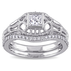 Signature Collection White Gold 1/2ct TDW Diamond Vintage Bridal Ring Set - Handcrafted By Name My Rings™