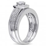 Signature Collection White Gold 1/2ct TDW Diamond Vintage Halo Hexagon Bridal Ring Set - Handcrafted By Name My Rings™