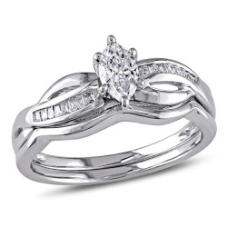 Signature Collection White Gold 1/2ct TDW Marquise Diamond Bridal Set - Handcrafted By Name My Rings™