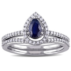 Signature Collection White Gold 1/3ct TDW Diamond and Diffused Sapphire Bridal Set - Handcrafted By Name My Rings™