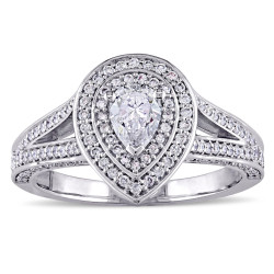 Signature Collection White Gold 1ct Pear-Cut Diamond Double Halo Split Shank Engagement Ring - Handcrafted By Name My Rings™