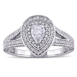 Signature Collection White Gold 1ct Pear-Cut Diamond Double Halo Split Shank Engagement Ring - Handcrafted By Name My Rings™