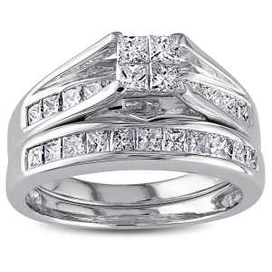 Signature Collection White Gold 1ct TDW Certified Diamond Bridal Ring Set - Handcrafted By Name My Rings™