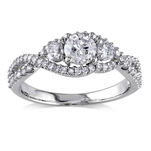 Signature Collection White Gold 1ct TDW Diamond 3-stone Split Shank Engagement Ring - Handcrafted By Name My Rings™