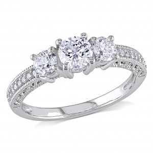 Signature Collection White Gold 1ct TDW Diamond 3-stone Vintage Engagement Ring - Handcrafted By Name My Rings™