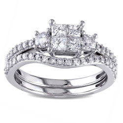 Signature Collection White Gold 1ct TDW Diamond Bridal Ring Set - Handcrafted By Name My Rings™