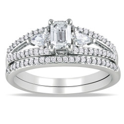 Signature Collection White Gold 1ct TDW Diamond Bridal Ring Set - Handcrafted By Name My Rings™
