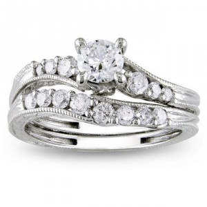 Signature Collection White Gold 1ct TDW Diamond Bridal Ring Set - Handcrafted By Name My Rings™