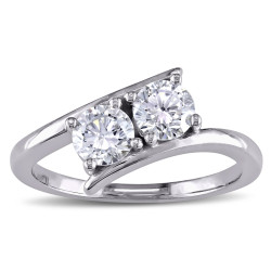 Signature Collection White Gold 1ct TDW Diamond Bypass 2-Stone Engagement Ring - Handcrafted By Name My Rings™