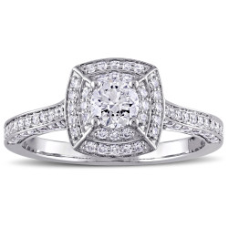 Signature Collection White Gold 1ct TDW Diamond Cluster Double Halo Engagement Ring - Handcrafted By Name My Rings™