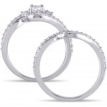 Signature Collection White Gold 1ct TDW Diamond Crossover 3-Stone Bridal Ring Set - Handcrafted By Name My Rings™