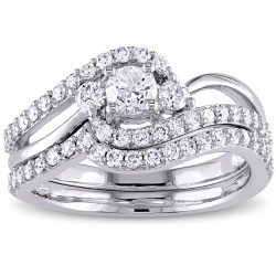 Signature Collection White Gold 1ct TDW Diamond Crossover 3-Stone Bridal Ring Set - Handcrafted By Name My Rings™