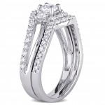 Signature Collection White Gold 1ct TDW Diamond Crossover 3-Stone Bridal Ring Set - Handcrafted By Name My Rings™