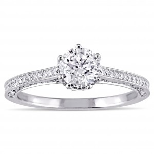 Signature Collection White Gold 1ct TDW Diamond Flower Engagement Ring - Handcrafted By Name My Rings™