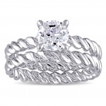 Signature Collection White Gold 1ct TDW Diamond Solitaire Bridal Ring Set - Handcrafted By Name My Rings™