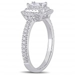 Signature Collection White Gold 1ct TDW Emerald-cut Diamond Double Halo Engagement Ring - Handcrafted By Name My Rings™