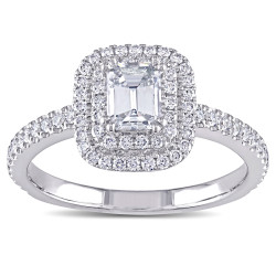 Signature Collection White Gold 1ct TDW Emerald-cut Diamond Double Halo Engagement Ring - Handcrafted By Name My Rings™
