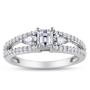 Signature Collection White Gold 1ct TDW Emerald-cut and Pear Shape Diamond Split Shank Engagement Ring - Handcrafted By Name My Rings™