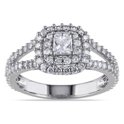 Signature Collection White Gold 1ct TDW Halo Diamond Ring - Handcrafted By Name My Rings™