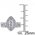 Signature Collection White Gold 1ct TDW Marquise Diamond Halo Bridal Ring Set - Handcrafted By Name My Rings™
