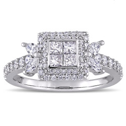 Signature Collection White Gold 1ct TDW Multi-Shaped Diamond Quad Center Engagement Ring - Handcrafted By Name My Rings™