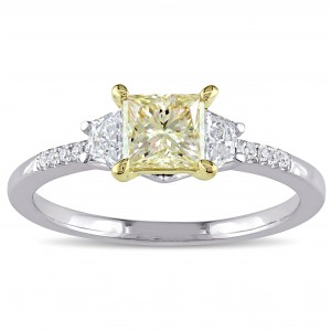 Signature Collection White Gold 1ct TDW Princess-Cut Yellow and White Diamond 3-Stone Engagement Ring - Handcrafted By Name My Rings™