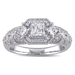 Signature Collection White Gold 1ct TDW Princess and Round Diamond Engagement Ring - Handcrafted By Name My Rings™