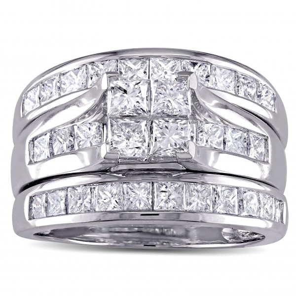 Signature Collection White Gold 2 3/4ct TDW Princess-cut Diamond Channel-set Bridal Ring Set  - Handcrafted By Name My Rings™