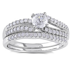 Signature Collection White Gold 3/4ct TDW Diamond Bridal Ring Set - Handcrafted By Name My Rings™