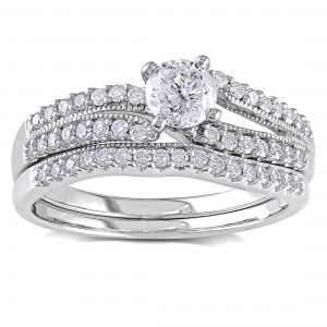 Signature Collection White Gold 3/4ct TDW Diamond Bridal Ring Set - Handcrafted By Name My Rings™